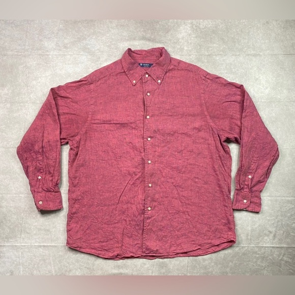 Cremieux Collection Linen Shirt Mens XL Red Lightweight Summer Button Down Shirt - Picture 1 of 16